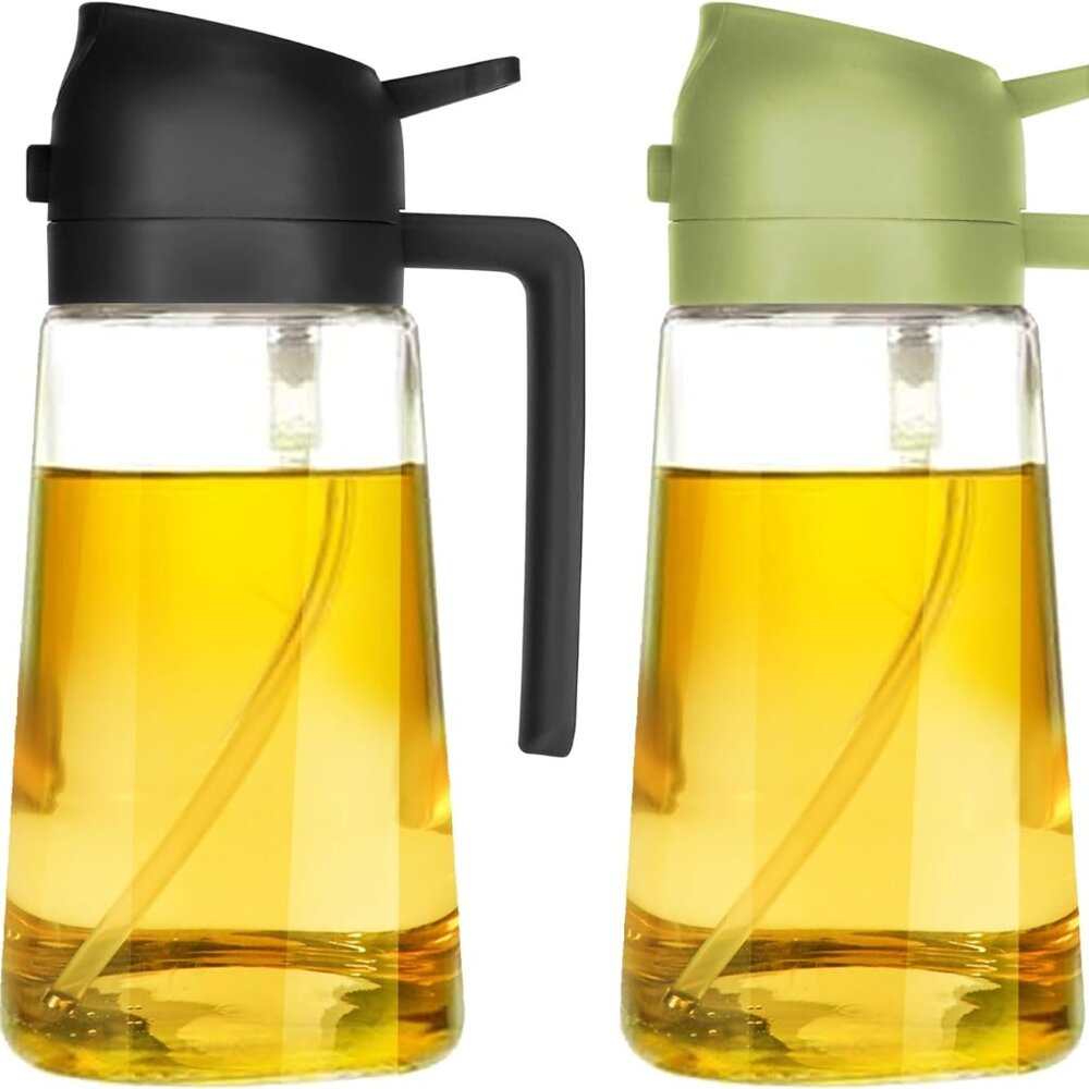 Set of 2 -16oz Olive Oil Dispenser Glass Bottle 2 in 1 Sprayer Pourer Bottles